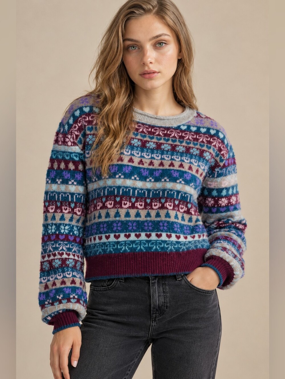 Free People Favorite Things Sweater Size Small Frosted Wine Combo